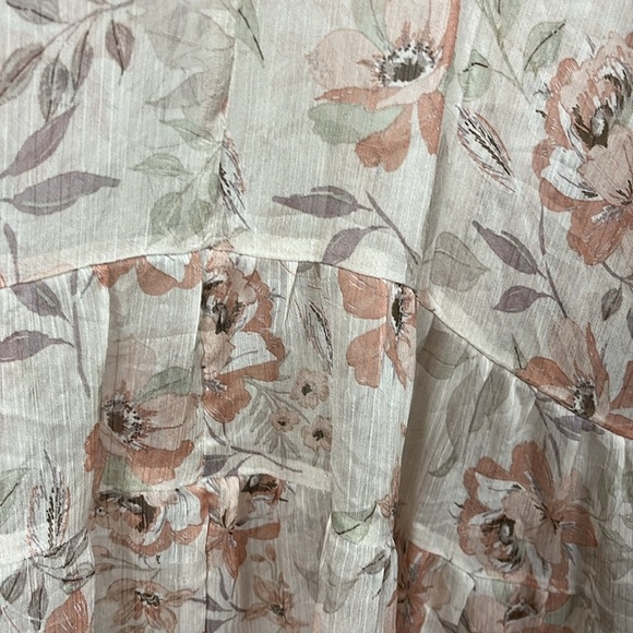 Vici Womens Midi Dress S Cream Pink Pullover Drop Waist Ruffle Cuff Floral Boho - Picture 6 of 15